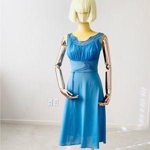 Blue Cottagecore Sleveless Back Tie Dress SZ S